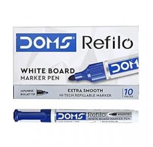 Doms Refilo White Board Marker Pen Extra Smooth Blue Pack of 10