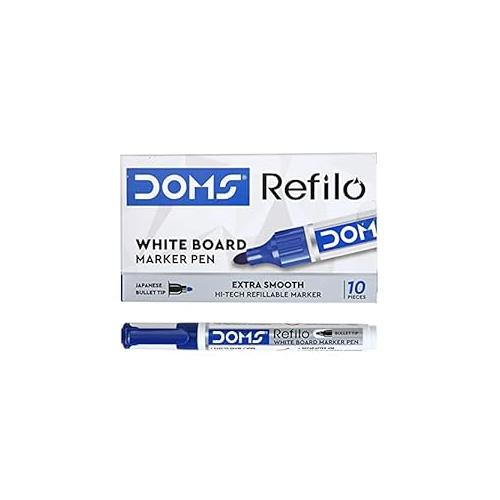 Doms Refilo White Board Marker Pen Extra Smooth Blue Pack of 10