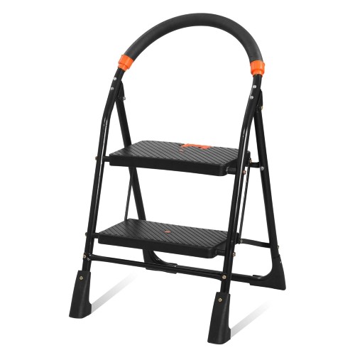 Trendy Cameo 2 Step Heavy Duty Foldable Step Ladder With Anti-Skid Shoes and Extra Strong Wide Steps Size: 46W x 95H CM Load Capacity 150 Kg Weight 5 Kg Black