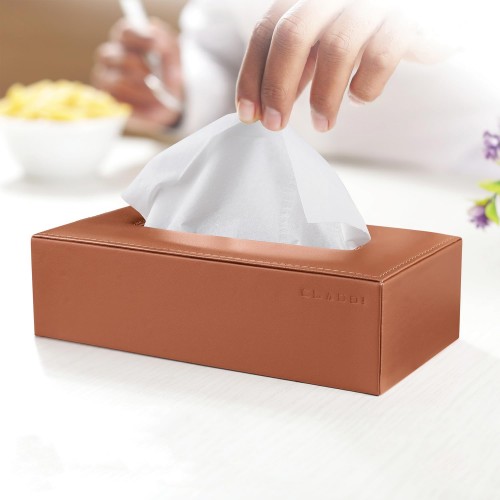 Cladd Tissue Paper Box Cover Leather Handcrafted Rectangular Shape Dimension: 8.5x4.6x2.3 Inch Brown