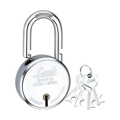 Link Smart Padlock 65mm Round 7 Levers Double Locking Hardened Shackle 50000 Key Combination Silver