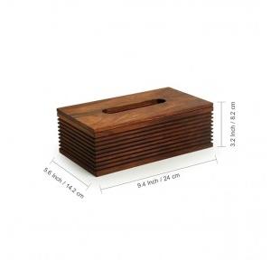 Tissue Paper Dispenser Wood With Ripples Sheesham Wood Melamine Polish 9.4 x 5.6 x 3.2 Inch