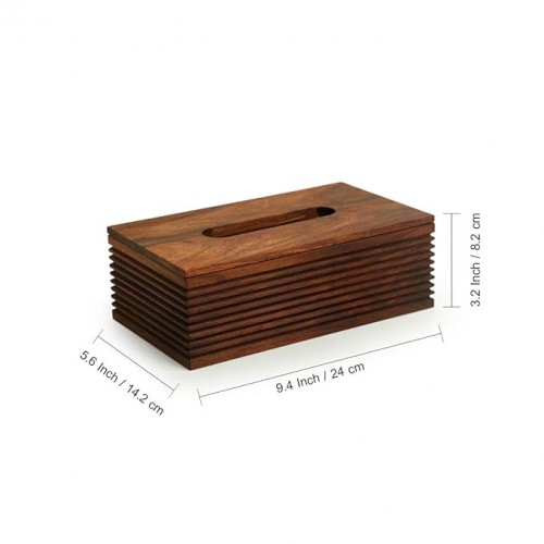 Tissue Paper Dispenser Wood With Ripples Sheesham Wood Melamine Polish 9.4 x 5.6 x 3.2 Inch