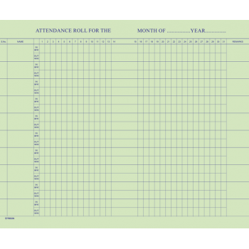 Trison Attendance In/Out Register No 1 Acid Free Green Ledger Paper 21.5 x 34 cm 64 Pages 70 GSM