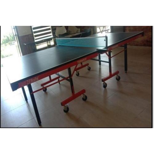 21 Balls Tournament TT Table Size 2740x1525x760 mm Movable with Powde Coated Top Thickness 25mm Frame Size 50x25 mm Legs Size 50x50 mm Wheel Size 100x25 mm 2 Wheels With Lock 6 Wheels Without Lock Weight Approx 140 Kg