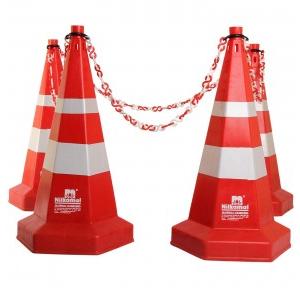 Nilkamal Hexagon Traffic Road Safety Cone Plastic 750mm 4.2 Kg With Safety Chain PVC Type 2 Mtr Red and White