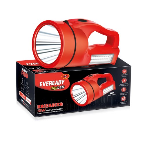 Eveready LED Rechargeable Torch Light DL31 250 Lumens 3W Torch & 1W Sidelight Li-Ion Battery With Charging Cable