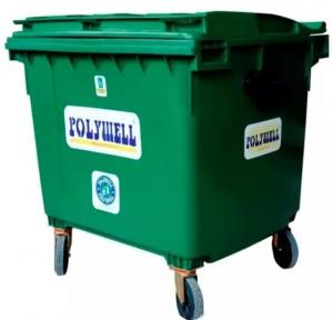 Polywell Open Top Four Wheeled Dustbin PW1100 Color Green Plastic 1100 Ltr Size: L136 X W106 X H137 CM