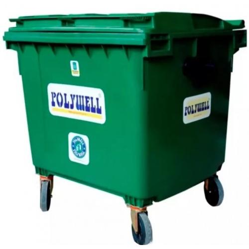 Polywell Open Top Four Wheeled Dustbin PW1100 Color Green Plastic 1100 Ltr Size: L136 X W106 X H137 CM