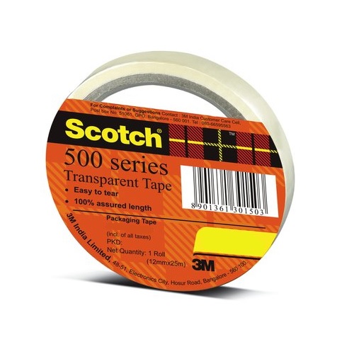 3M Scotch 500 Series Transparent Core Tape, 24 mm x 3 Inch