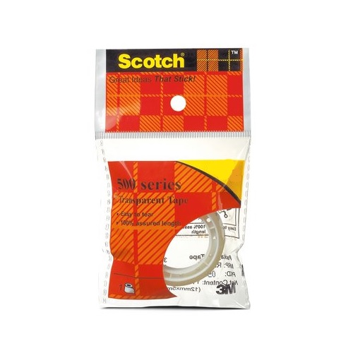 3M Scotch 500 Series Transparent Core Tape, 18 mm x 1 Inch