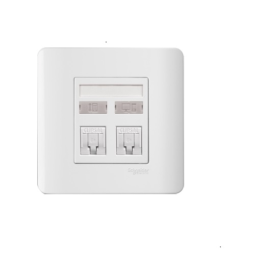 Schneider 2 Gang Telephone + Data Outlet Category 5E on Shuttered Wallplate E8432TDRJS/5-OS