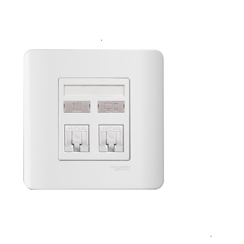 Schneider 2 Gang Data Outlet Category 6 on Shuttered Wallplate E8432RJS/6-OS