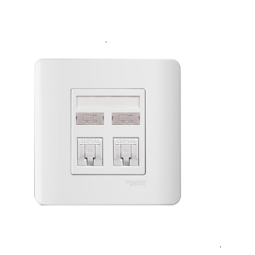 Schneider 2 Gang Data Outlet Category 5E on Shuttered Wallplate E8432RJS/5-OS