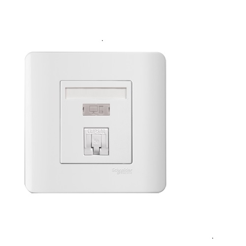 Schneider 1 Gang Data Outlet Category 5E on Shuttered Wallplate E8431RJS/5-OS