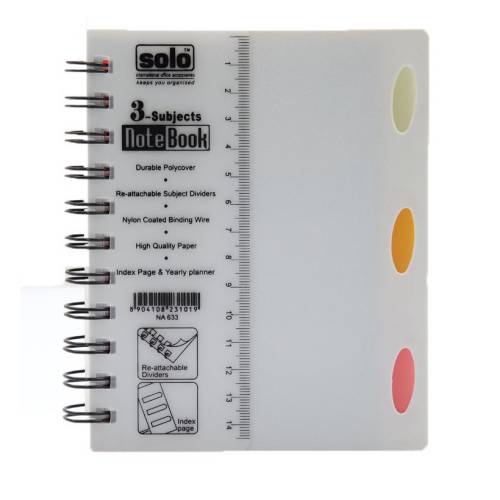 Solo NA633 3-Subjects Note Book, Size: A6 (240 Pages)