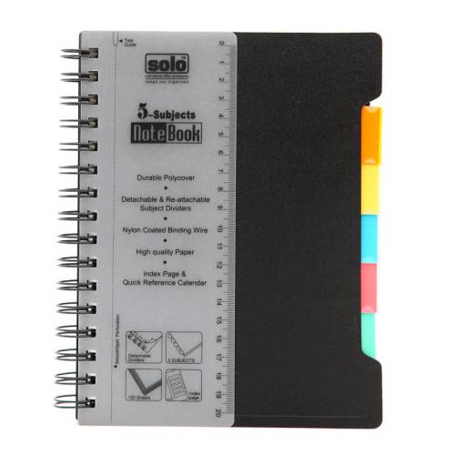 Solo NA556 5-Subjects Note Book, Size: A5 (300 Pages)