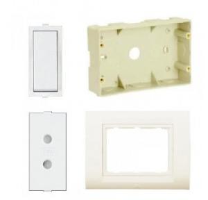 Anchor Roma Classic 10AX 1 Way Switch (21011), 6A 2 Pin Socket (20530), 4M Tresa White Solid Plate (30249CWH) & 4M Surface Plastic Box (21292)