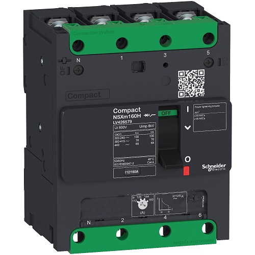 Schneider MCCB With TMD and Compression Lug Connectors Compact NSXm 125A 4 Pole 70kA, LV426568