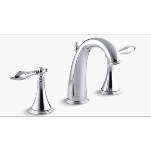 Kohler Finial Traditional Widespread Basin Faucet With Lever Handles And Pop-Up Drain Chrome Polished, K-8670IN-4M-CP