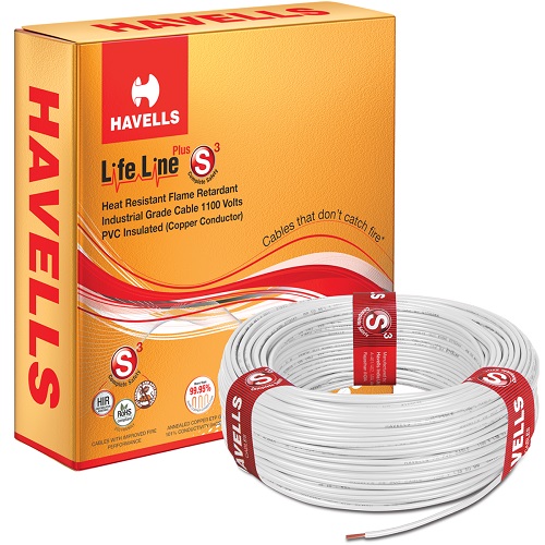 Havells 0.5 Sqmm 1 Core Life Line S3 FR PVC Insulated Industrial Cable, 90 mtr (White)