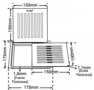 Chilly SS Terrace Grate Square Double Grate Matt Finish 5-6 Inch Drain Jali, TG-SDG-175