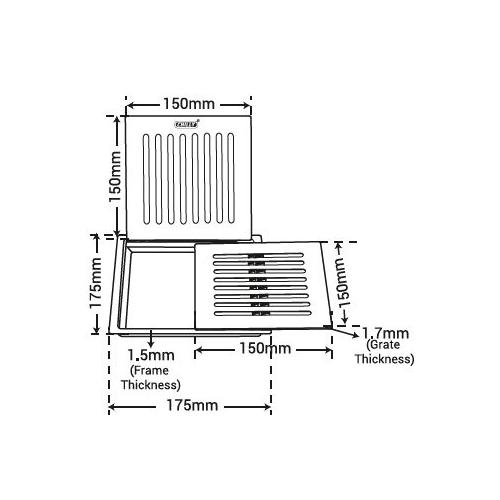 Chilly SS Terrace Grate Square Double Grate Matt Finish 5-6 Inch Drain Jali, TG-SDG-175