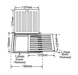 Chilly SS Terrace Grate Square Double Grate Matt Finish Drain Jali, TG-SDG-150