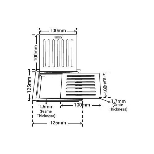 Chilly SS Terrace Grate Square Double Grate Matt Finish Drain Jali, TG-SDG-125