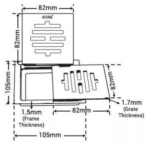 Chilly SS Terrace Grate Square Double Grate With frame and double hinges Matt Finish Drain Jali, TG-SDG-105