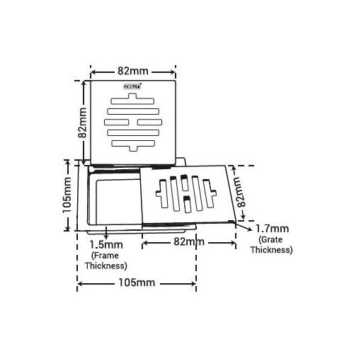 Chilly SS Terrace Grate Square Double Grate With frame and double hinges Matt Finish Drain Jali, TG-SDG-105