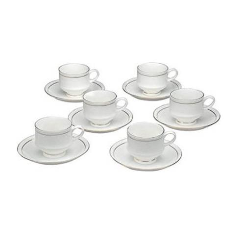 Golden Queen Cup & Saucer Set Bone China White Gold Line 140ml (Pack of 6 Pcs)