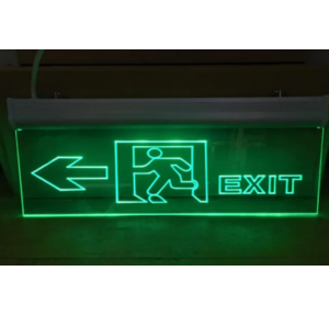 LED Edge Lit Exit Signage With Man Running And Arrow Symbol, Size:12x6 Inch, 6mm, 4 Hrs Battery Backup