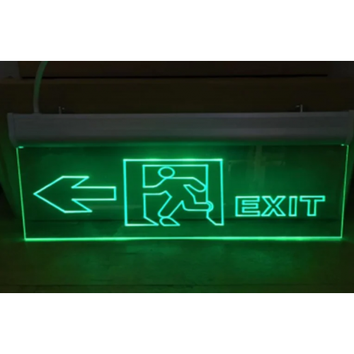 LED Edge Lit Exit Signage With Man Running And Arrow Symbol, Size:12x6 Inch, 6mm, 4 Hrs Battery Backup