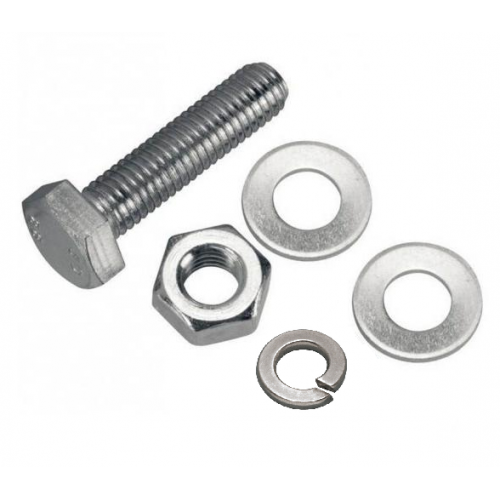 Nut Bolt With Double Flat Washer And Single Split Washer MS, 10mmx1inch