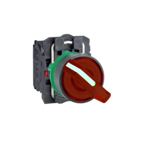 Schneider 230V 1NO+1NC Contact Illuminated Selector Switch Red, XB5AK154M5N