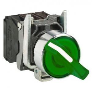 Schneider 3 Stay Put 24V 2NO Contact Illuminated Selector Switch Green, XB5AK133B3N