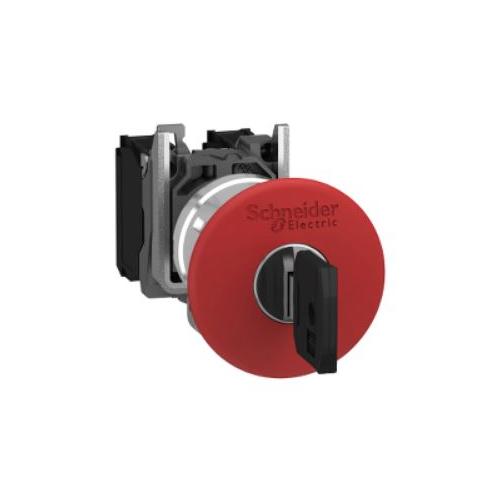 Schneider 40mm Harmony Mushroom Head Key Release NC Contact Non Illuminated Push Button Red, XB5AS9445N