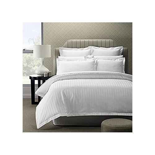 Premium 100% Cotton Stripes Single Bedsheet with 1 Pillow Covers- White Stripes TC